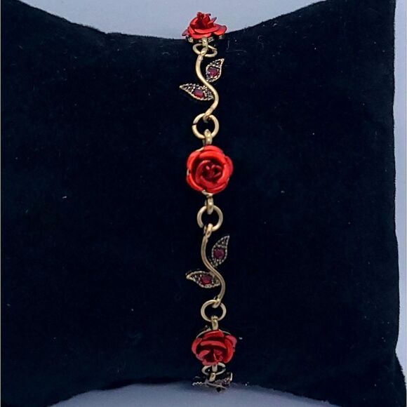 Red Rose Bracelet Beauty and the Beast Romantic Jewelry Love Girlfriend Gift New - Picture 8 of 10